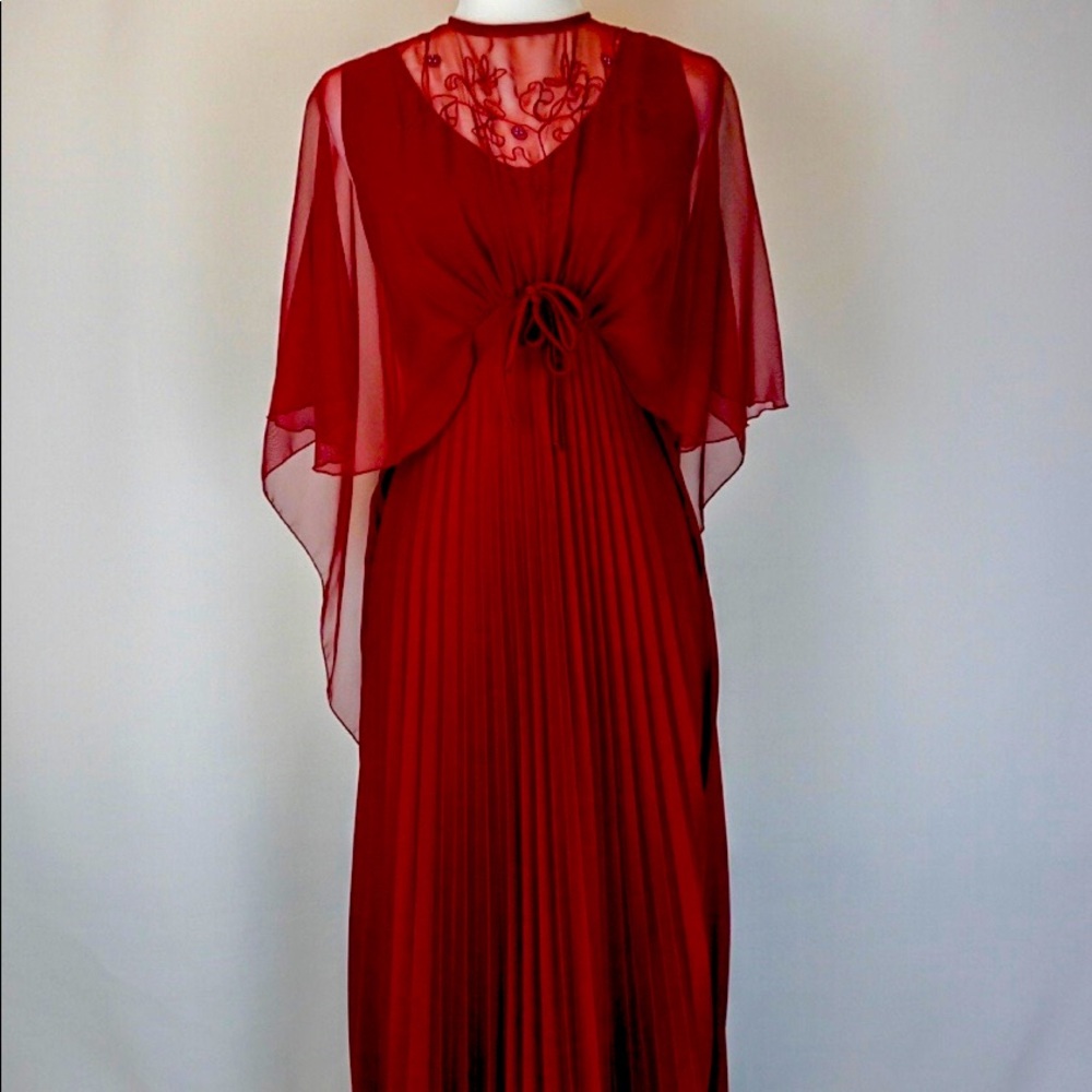 1970s Vintage Maxi Dress with Sheer Sleeve Fabric